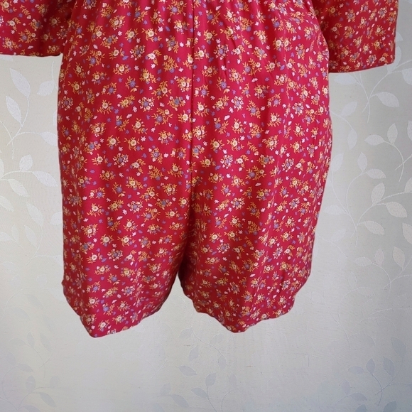 Madewell Floral Romper Shorts Retro V-Neck Tie Waist French Cottage Twee Red 4 - Picture 14 of 16